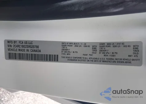 2025 Chrysler Pacifica Select z USA, uszkodzony, nr VIN 2C4RC1BG2SR520790